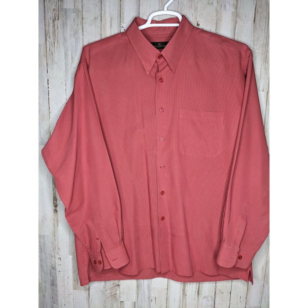 Bugatchi Uomo Shirt XL Red Micro Check Plaid Long Sleeve Button Down